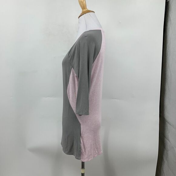 Adidas Shirt Womens S Pink Gray Colorblock Quarter Sleeve Athletic Stretch Tee - Picture 4 of 11